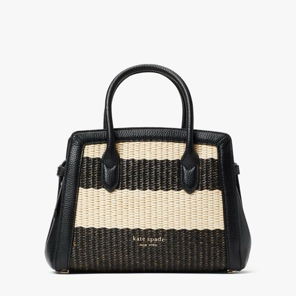 kate spade Handbags - Kate Spade Knott Medium Striped Black & Natural Leather & Straw Handbag Satchel